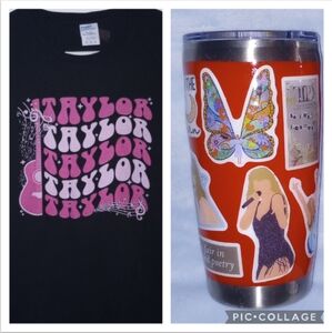 Taylor Swift Eras Tour inspired Red Sticker Tumbler Tshirt sz Med Black Pink Wht